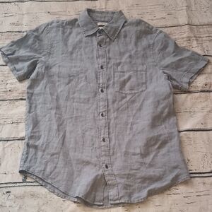 Thom Aaron Men's Gray Short Sleeve Linen Button Up Shirt M